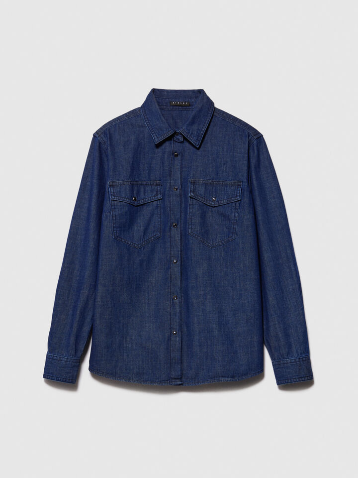 Camisa de jeans comfort fit - camisas para mulher - Azul-Escuro | Sisley image number 6